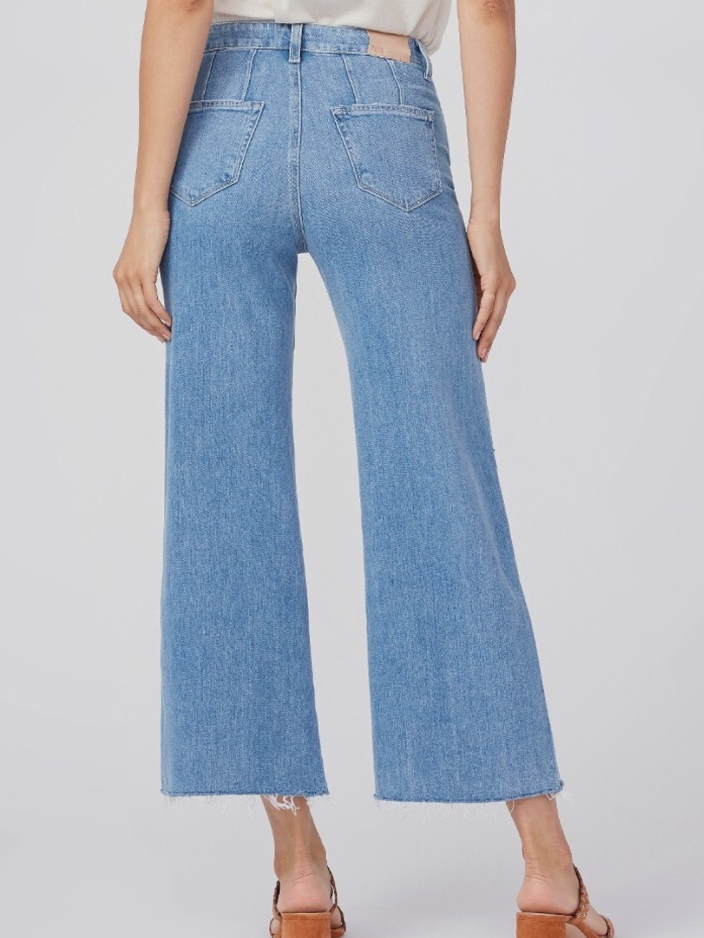 PAIGE Anessa Wide Leg Distressed Raw Hem Crop Denim Jeans Size 28 - Picture 4 of 9